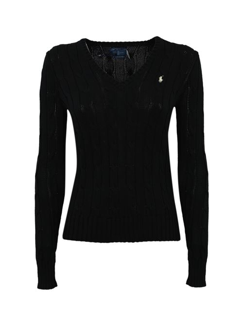 Maglione a trecce con scollo a V Black POLO RALPH LAUREN | 211891641017